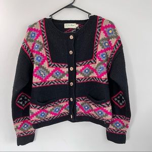 Vintage LL Bean knit floral button up cardigan sweater Medium